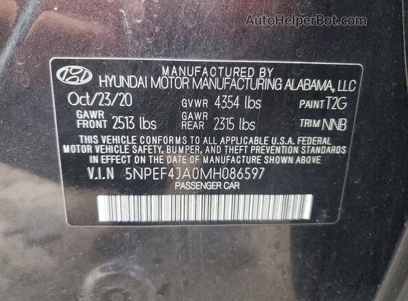 5NPEF4JA0MH086597 2021 HYUNDAI SONATA Gray ძრავის განყოფილების ხედი