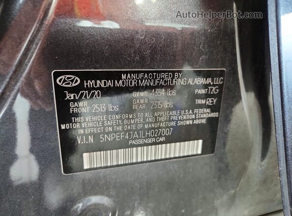 5NPEF4JA1LH027007 2020 HYUNDAI SONATA Gray Շարժիչի բաժամունքի տեսք