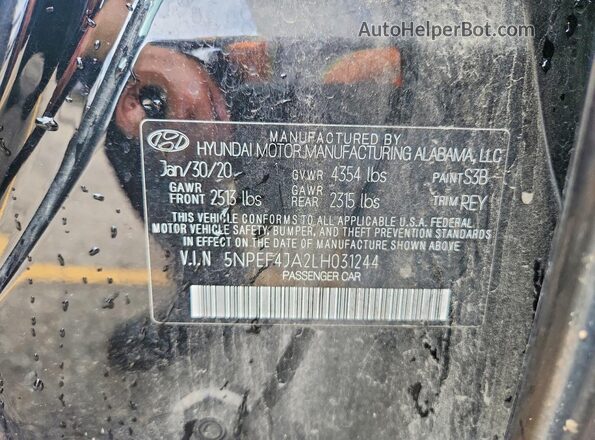 5NPEF4JA2LH031244 2020 HYUNDAI SONATA Black VIN կոդի պիտակի տեսք