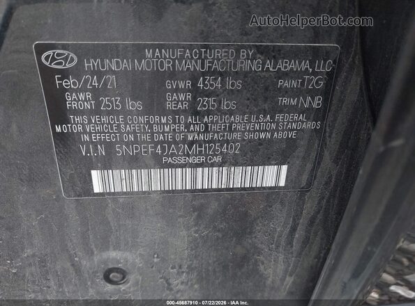 5NPEF4JA2MH125402 2021 HYUNDAI SONATA Серый Вид подкапотного пространства