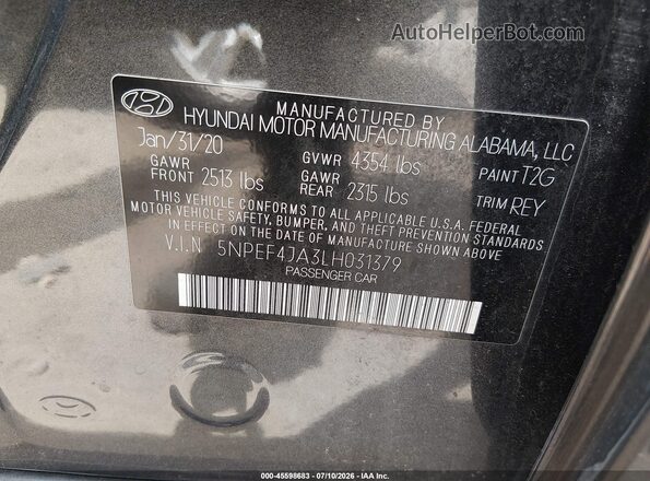 5NPEF4JA3LH031379 2020 HYUNDAI SONATA Black Widok komory silnika