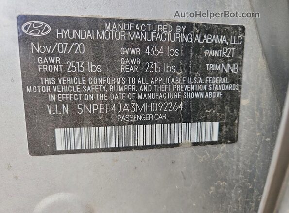 5NPEF4JA3MH092264 2021 HYUNDAI SONATA Серебряный Вид подкапотного пространства