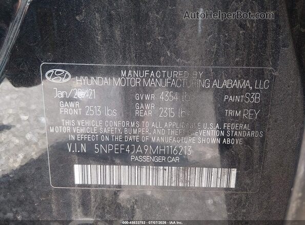 5NPEF4JA9MH116213 2021 HYUNDAI SONATA Black Engine compartment view