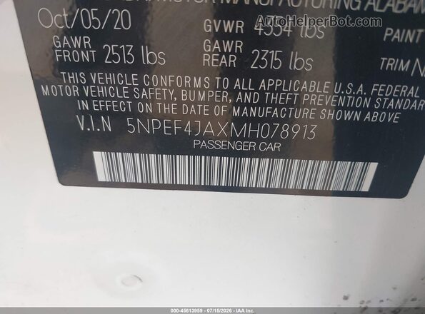 5NPEF4JAXMH078913 2021 HYUNDAI SONATA White Вид підкапотного простору