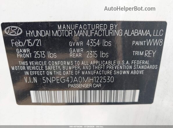 5NPEG4JA0MH122530 2021 HYUNDAI SONATA White Widok komory silnika