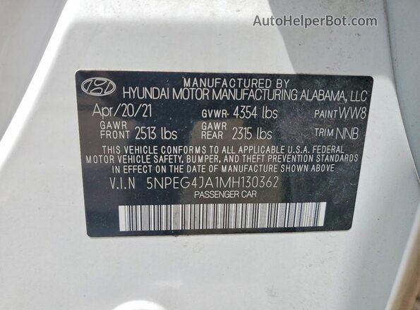 5NPEG4JA1MH130362 2021 HYUNDAI SONATA White Engine compartment view
