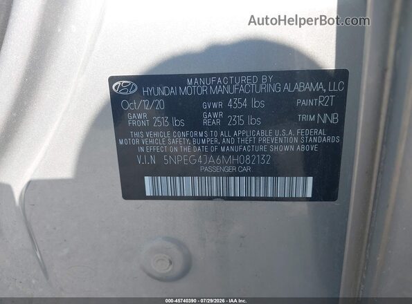 5NPEG4JA6MH082132 2021 HYUNDAI SONATA Gray ძრავის განყოფილების ხედი