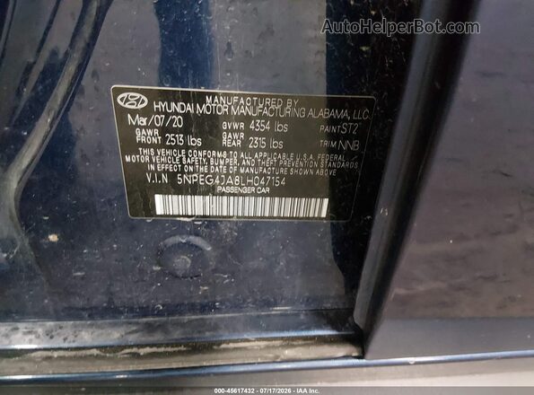 5NPEG4JA8LH047154 2020 HYUNDAI SONATA Blue Вид підкапотного простору