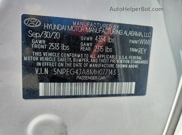 5NPEG4JA8MH077143 2021 HYUNDAI SONATA White Engine compartment view