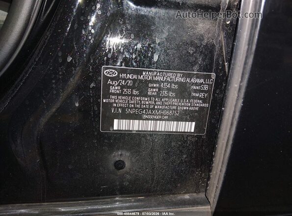 5NPEG4JAXMH068752 2021 HYUNDAI SONATA Black ძრავის განყოფილების ხედი
