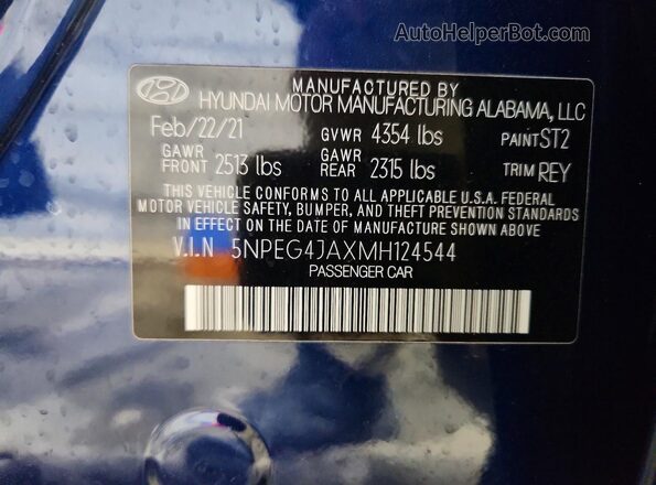 5NPEG4JAXMH124544 2021 HYUNDAI SONATA Blue Widok komory silnika