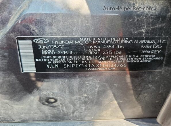 5NPEG4JAXNH134766 2022 HYUNDAI SONATA Gray Engine compartment view