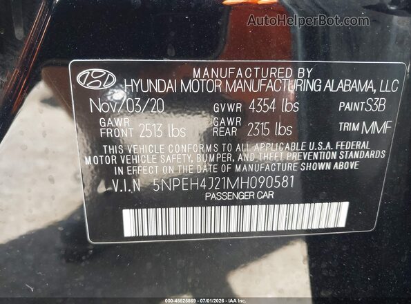 5NPEH4J21MH090581 2021 HYUNDAI SONATA Black Շարժիչի բաժամունքի տեսք