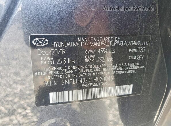 5NPEH4J23LH020045 2020 HYUNDAI SONATA Угольный Вид подкапотного пространства