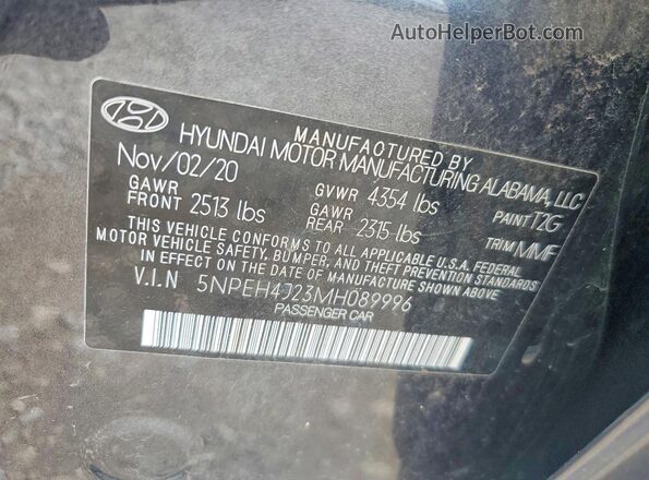 5NPEH4J23MH089996 2021 HYUNDAI SONATA Charcoal Vista del compartimento del motor