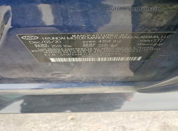 5NPEH4J24MH098948 2021 HYUNDAI SONATA Blue ძრავის განყოფილების ხედი