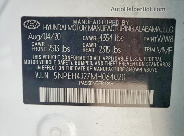 5NPEH4J27MH064020 2021 HYUNDAI SONATA White Вид підкапотного простору