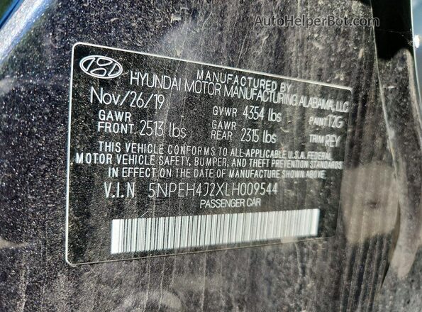 5NPEH4J2XLH009544 2020 HYUNDAI SONATA Gray Вид підкапотного простору