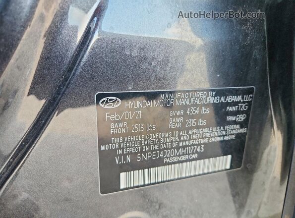 5NPEJ4J20MH117743 2021 HYUNDAI SONATA Gray VIN კოდის სტიკერის ხედი
