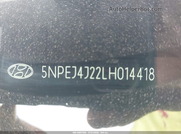 5NPEJ4J22LH014418 2020 HYUNDAI SONATA Black 