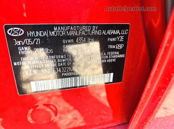 5NPEJ4J22MH107263 2021 HYUNDAI SONATA Red Շարժիչի բաժամունքի տեսք