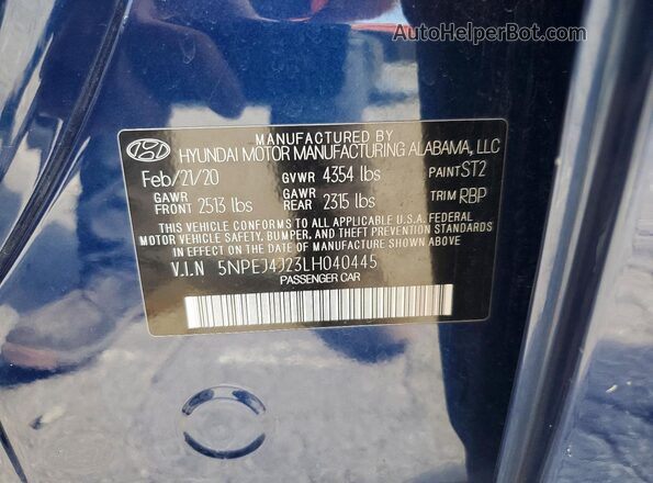 5NPEJ4J23LH040445 2020 HYUNDAI SONATA Blue Engine compartment view