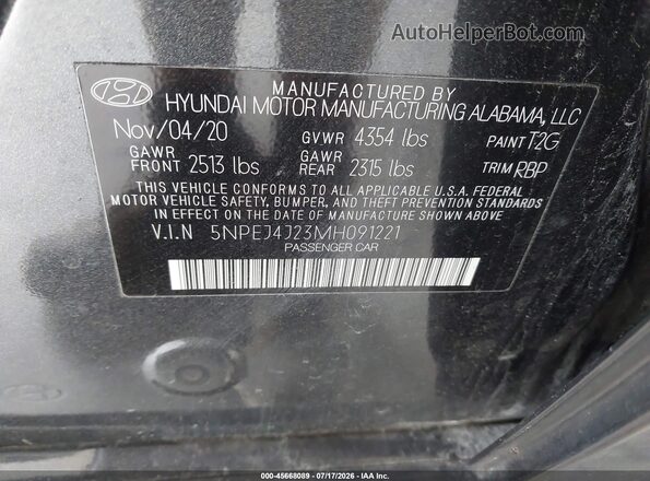 5NPEJ4J23MH091221 2021 HYUNDAI SONATA Gray Engine compartment view