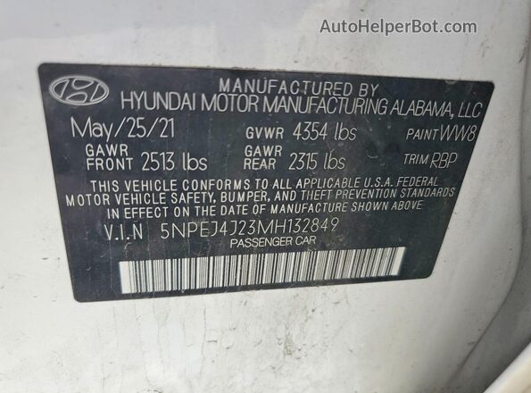 5NPEJ4J23MH132849 2021 HYUNDAI SONATA White Engine compartment view