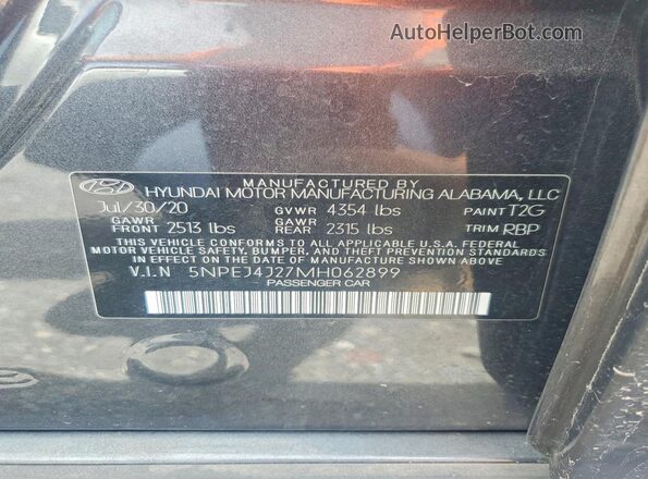 5NPEJ4J27MH062899 2021 HYUNDAI SONATA Black Widok naklejki z numerem VIN