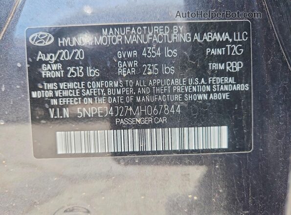 5NPEJ4J27MH067844 2021 HYUNDAI SONATA Black Engine compartment view