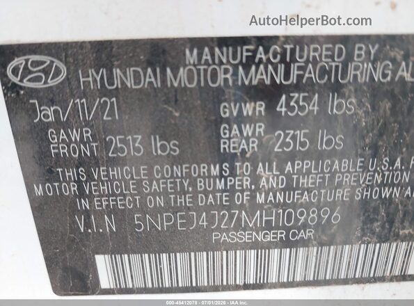 5NPEJ4J27MH109896 2021 HYUNDAI SONATA White ძრავის განყოფილების ხედი