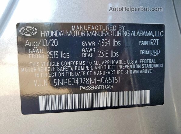 5NPEJ4J28MH065181 2021 HYUNDAI SONATA Silver Engine compartment view