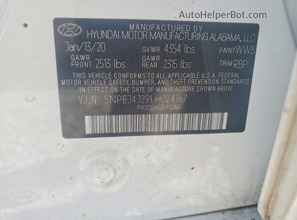 5NPEJ4J29LH024167 2020 HYUNDAI SONATA White Вид підкапотного простору