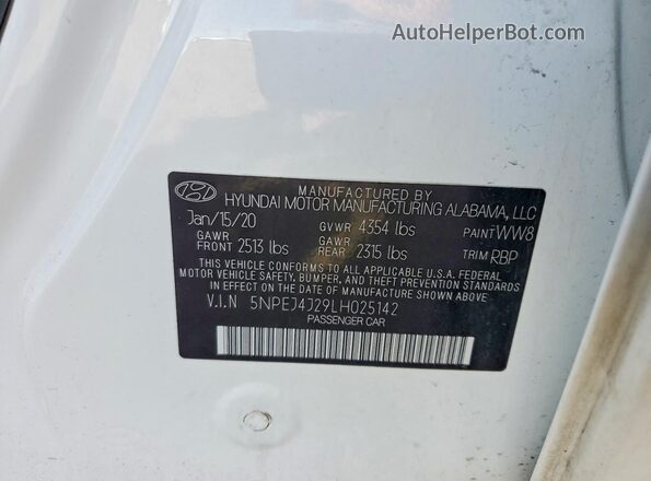 5NPEJ4J29LH025142 2020 HYUNDAI SONATA White Շարժիչի բաժամունքի տեսք