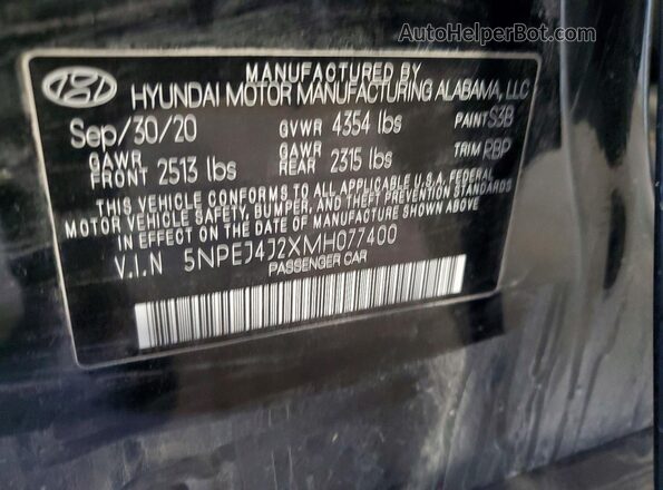 5NPEJ4J2XMH077400 2021 HYUNDAI SONATA Black Вид підкапотного простору