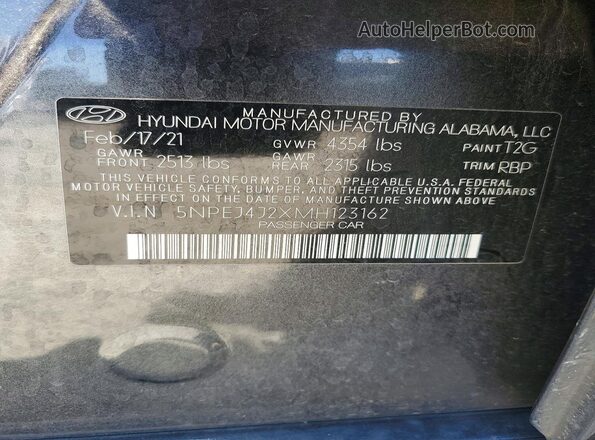 5NPEJ4J2XMH123162 2021 HYUNDAI SONATA Charcoal Вид підкапотного простору