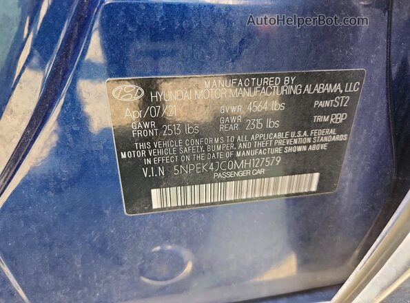 5NPEK4JC0MH127579 2021 HYUNDAI SONATA Blue Engine compartment view