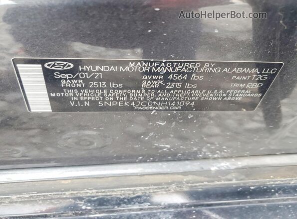 5NPEK4JC0NH141094 2022 HYUNDAI SONATA Charcoal Widok komory silnika