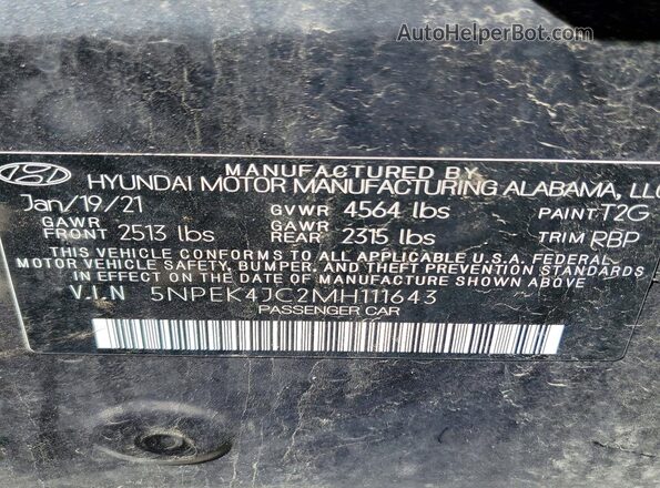 5NPEK4JC2MH111643 2021 HYUNDAI SONATA Charcoal ძრავის განყოფილების ხედი