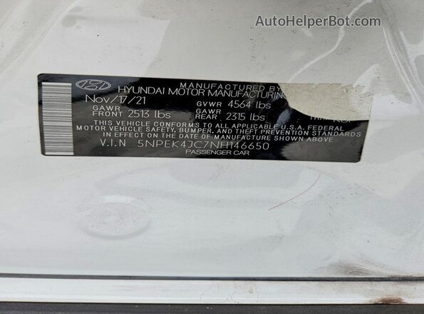 5NPEK4JC7NH146650 2022 HYUNDAI SONATA Белый Вид подкапотного пространства
