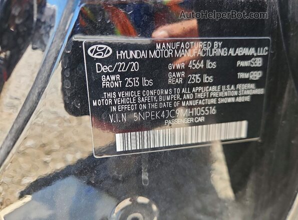 5NPEK4JC9MH105516 2021 HYUNDAI SONATA Black Вид підкапотного простору