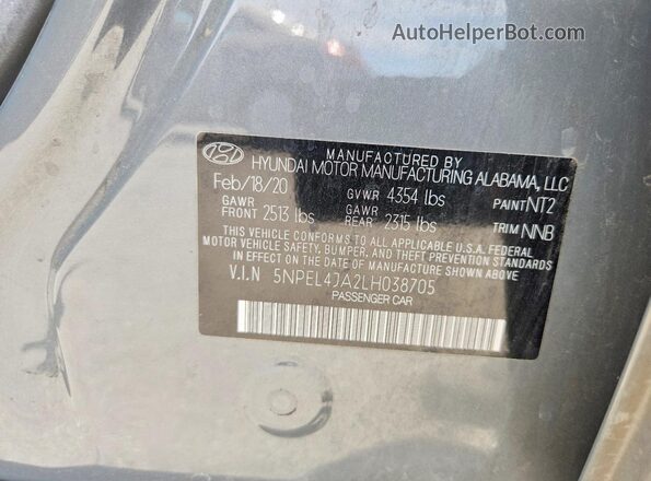 5NPEL4JA2LH038705 2020 HYUNDAI SONATA Серый Вид подкапотного пространства