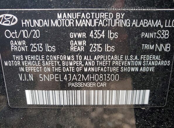 5NPEL4JA2MH081300 2021 HYUNDAI SONATA Black Widok komory silnika