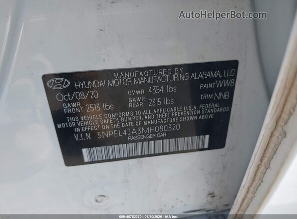 5NPEL4JA3MH080320 2021 HYUNDAI SONATA White Vista del compartimento del motor