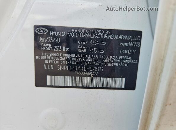 5NPEL4JA4LH028113 2020 HYUNDAI SONATA White VIN sticker view