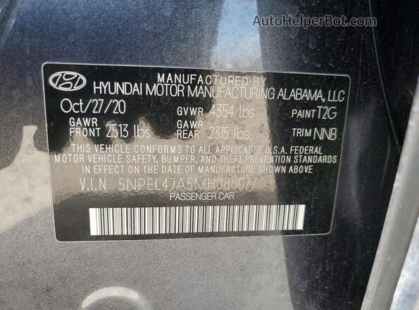 5NPEL4JA5MH088077 2021 HYUNDAI SONATA Серый Вид подкапотного пространства