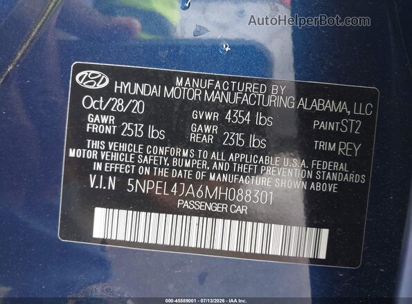 5NPEL4JA6MH088301 2021 HYUNDAI SONATA Blue Widok komory silnika