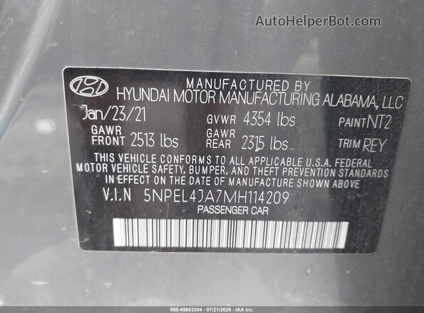 5NPEL4JA7MH114209 2021 HYUNDAI SONATA Серый Вид подкапотного пространства