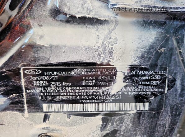 5NPEL4JA9MH107651 2021 HYUNDAI SONATA Черный Вид подкапотного пространства