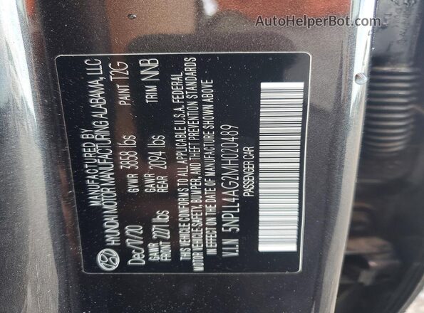 5NPLL4AG2MH020489 2021 HYUNDAI ELANTRA Gray Widok naklejki z numerem VIN